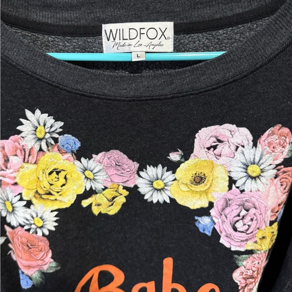 Wildfox Roadtrip Babe Sweatshirt Black Sun Faded Wash With Floral Design NWOT L - Picture 5 of 6
